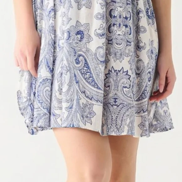 NWT Black Tape Romantic Euro Summer Blue Paisley Mini Dress Size Me… - Picture 3 of 12